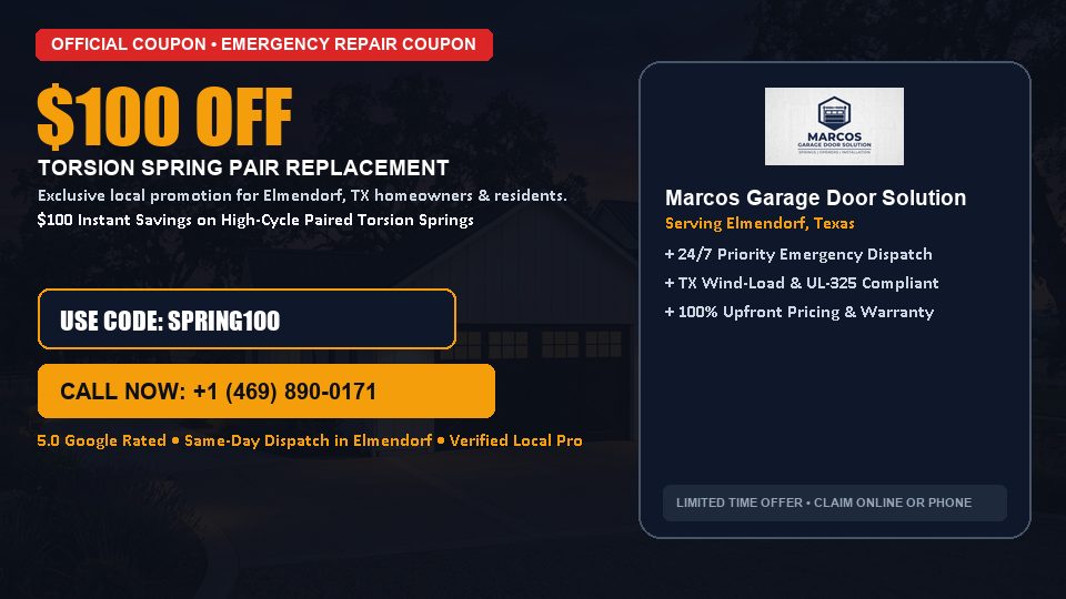 Marcos Garage Door Solution $100 OFF Dual Torsion Spring Replacement in Elmendorf, TX