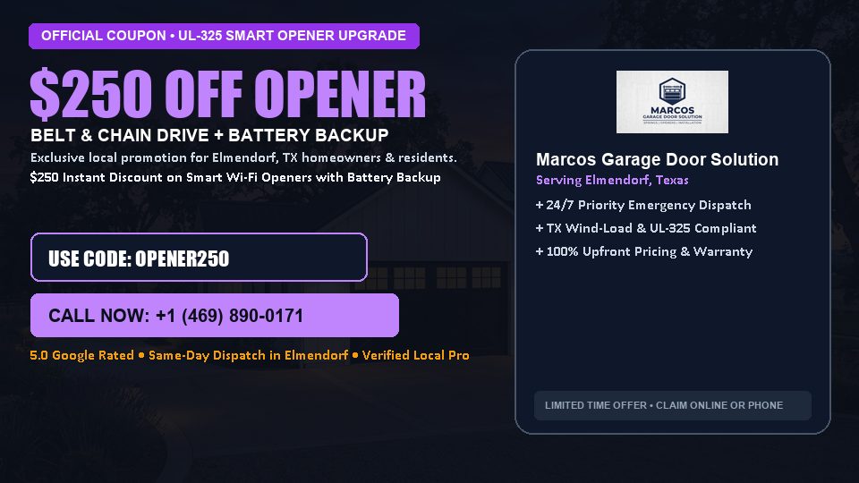 Marcos Garage Door Solution $250 OFF Premium LiftMaster Opener Installation in Elmendorf, TX